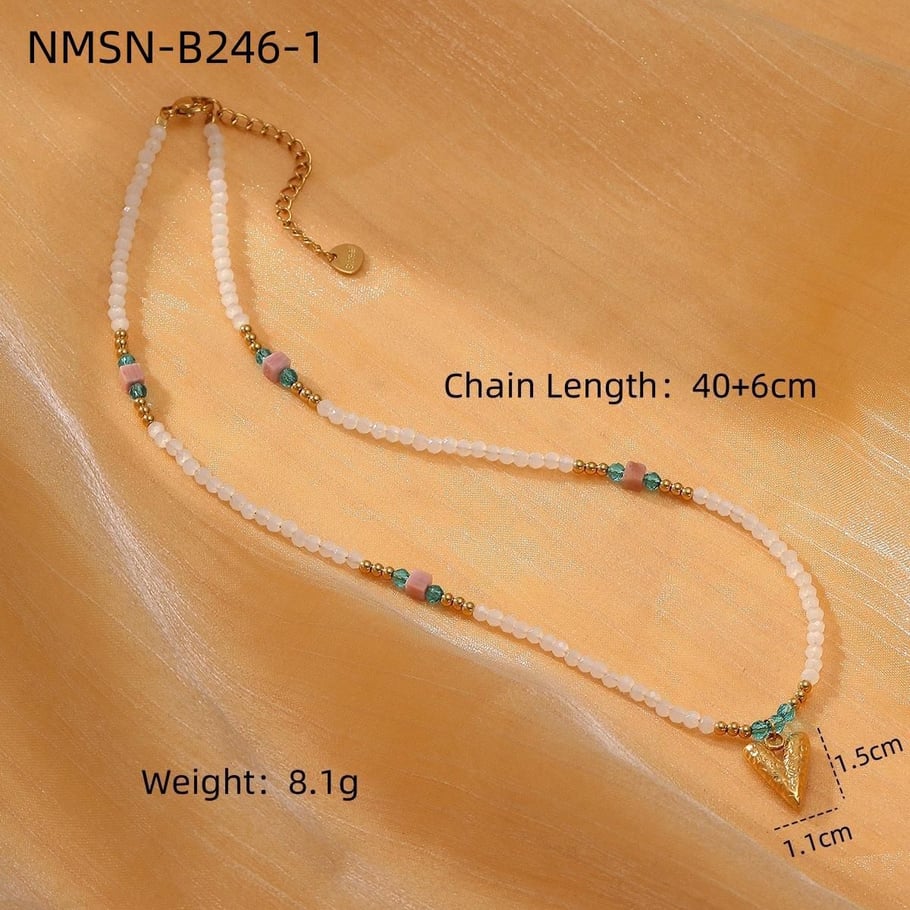Retro Beaded Heart - shaped Stainless Steel Women's Necklaces 