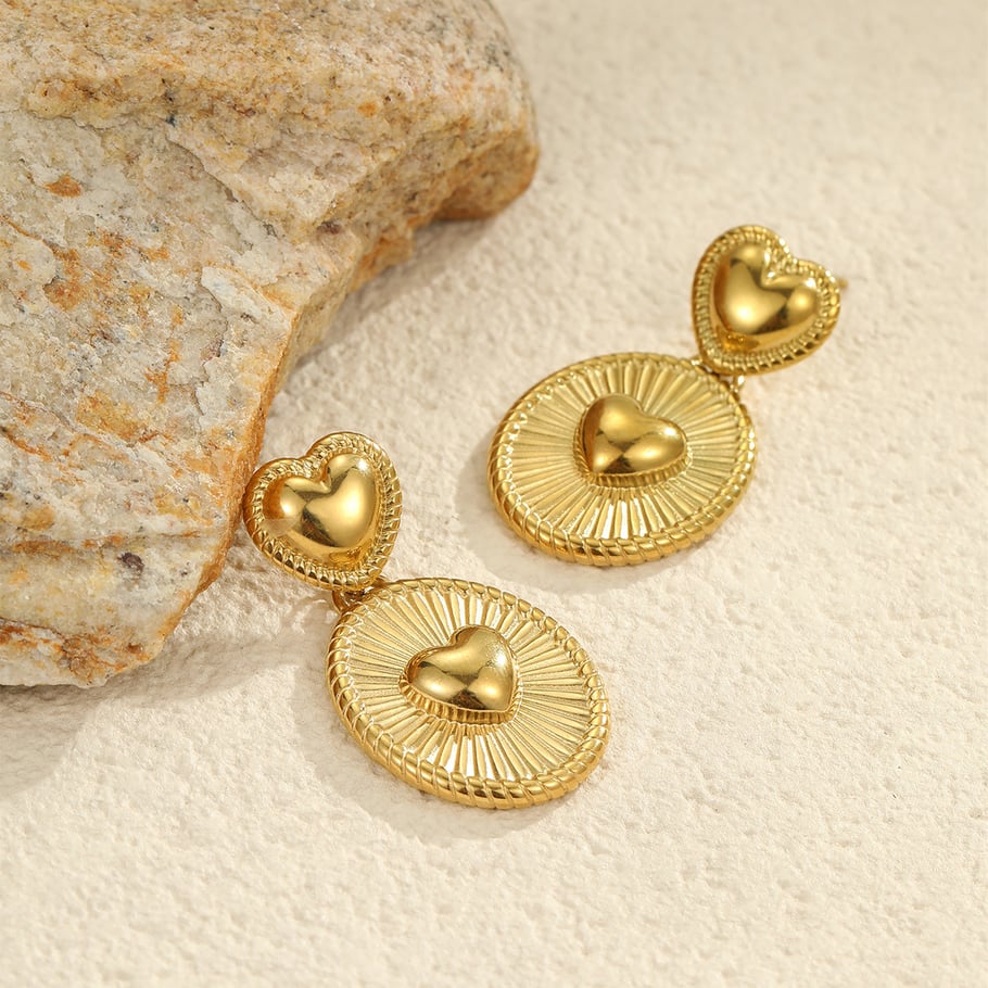 1 Çift Romantik Seri Günlük Kalp Paslanmaz Çelik Altın Rengi Kadın Sarkan Küpe Resim3
