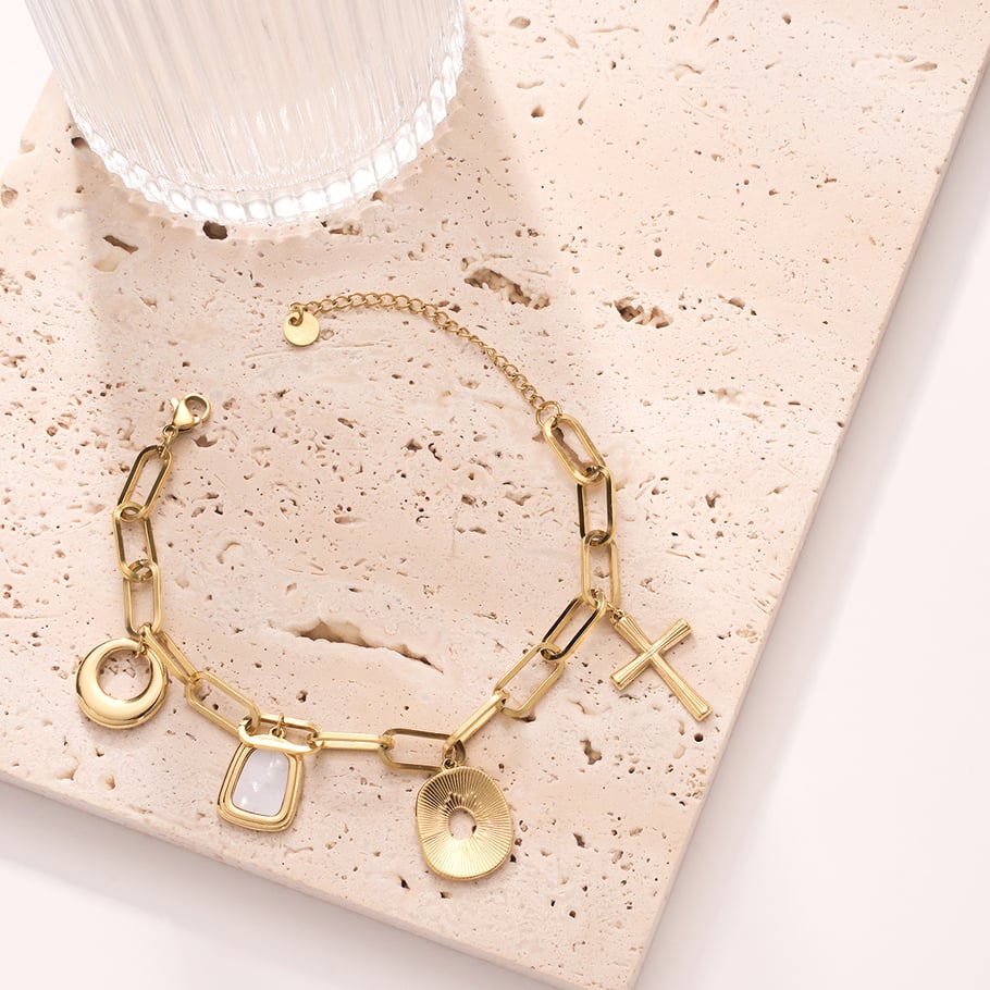 Classic Elegant Geometric Stainless Steel Gold Color Women's Charm Bracelets Picture5