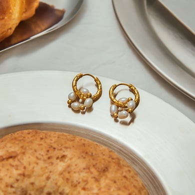 Retro Stainless Steel  Gold Color Pearl Hoop Earrings h5 Picture5