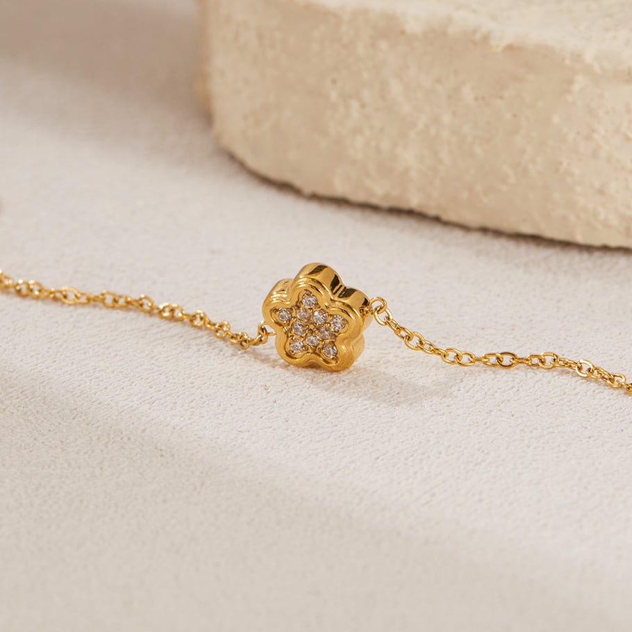 Blumen-Charm-Armbänder aus Edelstahl in Goldfarbe Bild6