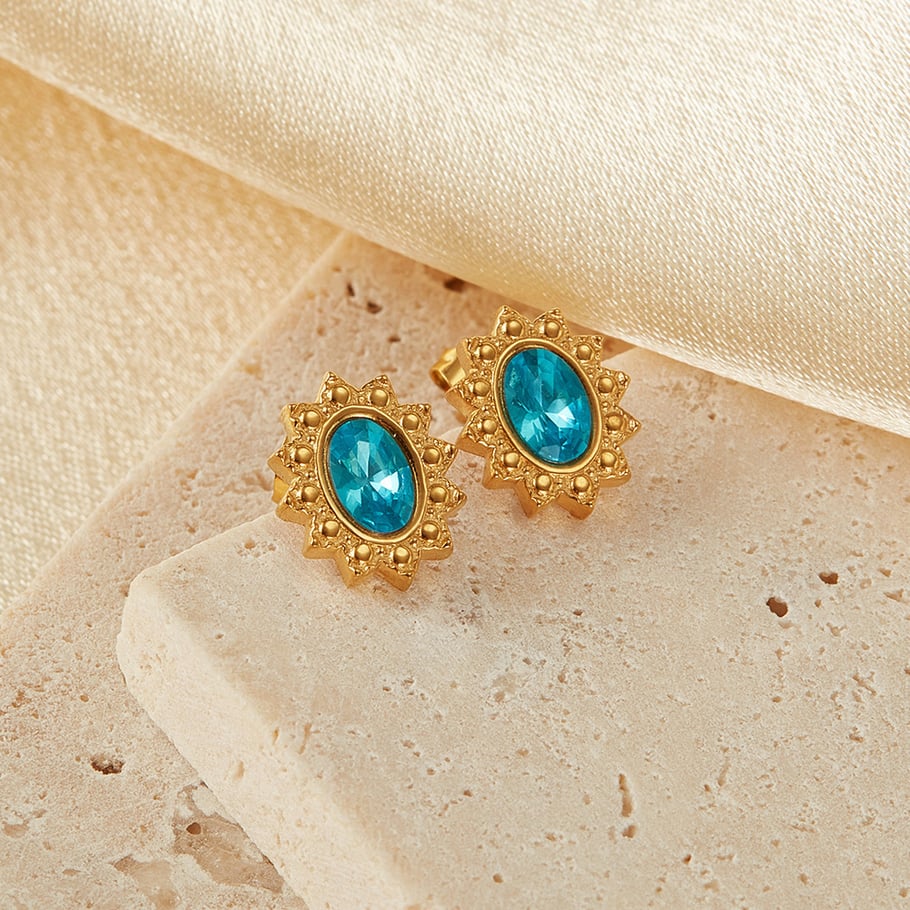 1 paio di orecchini a bottone da donna in acciaio inossidabile color oro, con motivo geometrico, semplici e quotidiani Immagine4