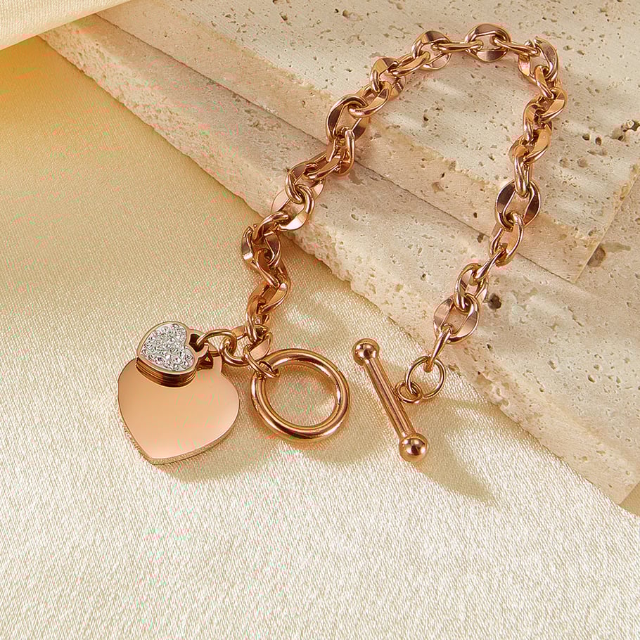 Bracelet simple en acier inoxydable pour femme, 1 pièce, motif cœur Image4