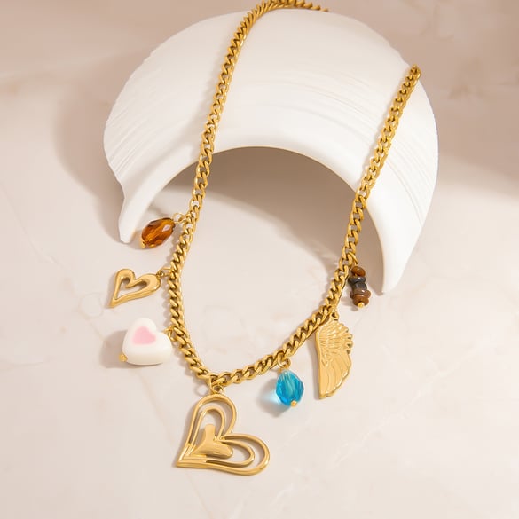 Collane con ciondolo Sweet Heart Swing in acciaio inossidabile color oro da donna 2