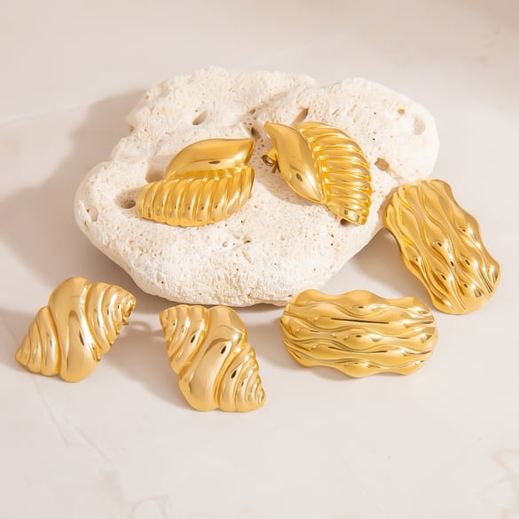 Glamoureuze oorbellen van roestvrij staal in de vorm van een schelp, goudkleurig, voor dames 2