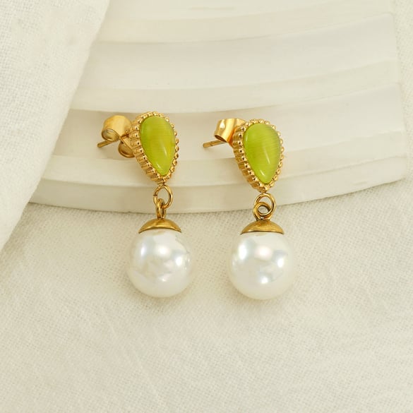 Boucles d&#39;oreilles pendantes élégantes en acier inoxydable couleur or