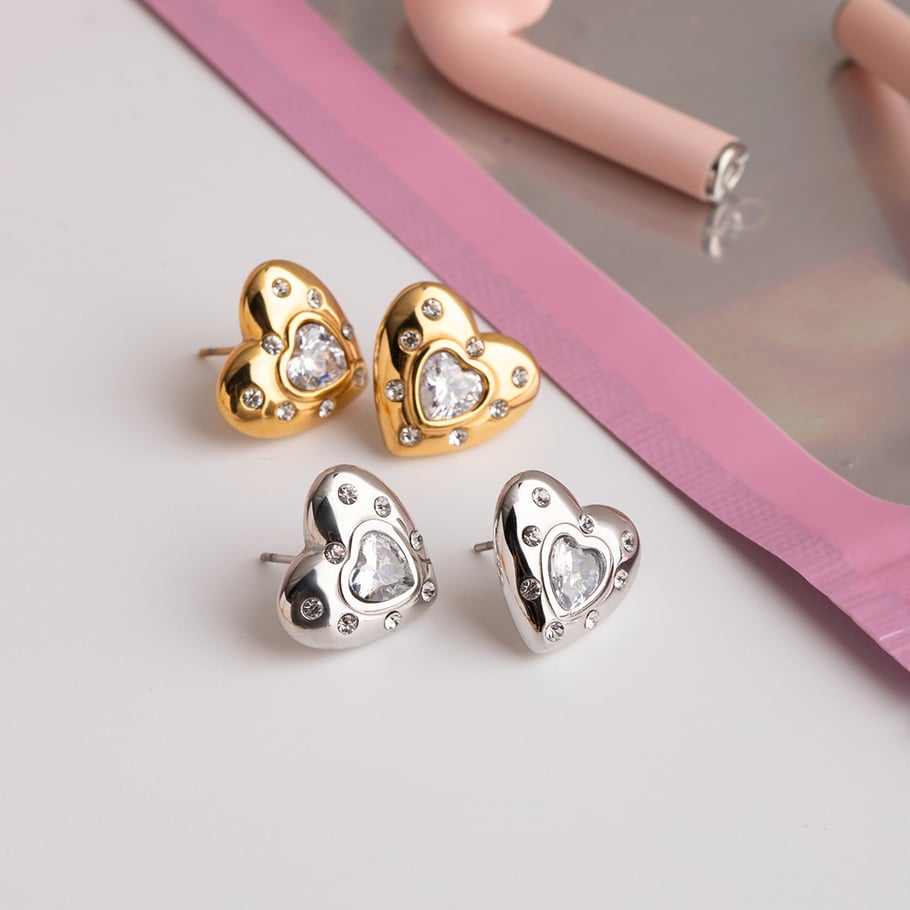 Retro Heart Stainless Steel Gold Color Drop Earrings h5Picture8