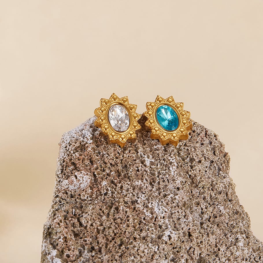 1 paio di orecchini a bottone da donna in acciaio inossidabile color oro, con motivo geometrico, semplici e quotidiani Immagine5