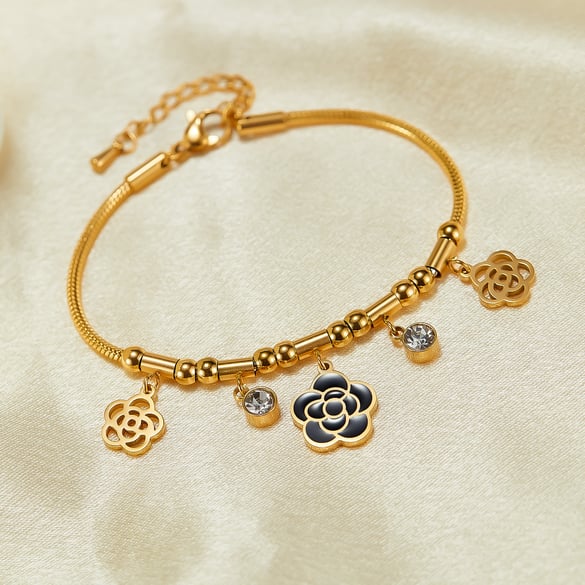 Bracelets à breloques en acier inoxydable doré avec motif floral 2