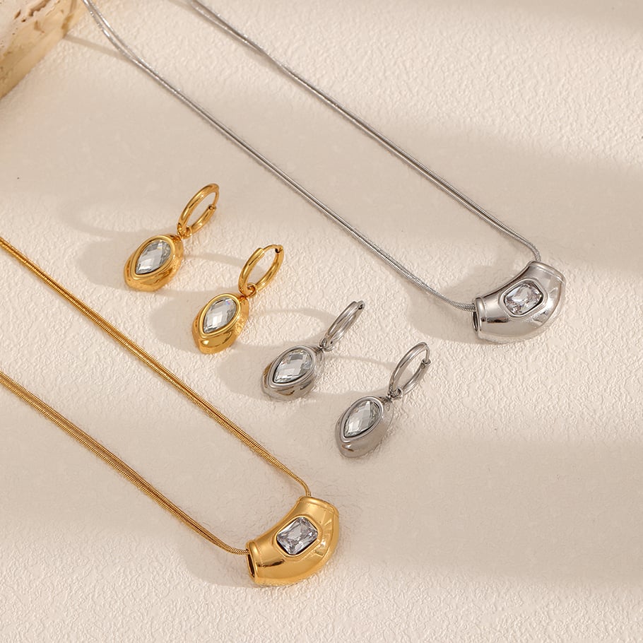 Conjuntos de pendientes geométricos de acero inoxidable en color dorado estilo Ins Imagen2