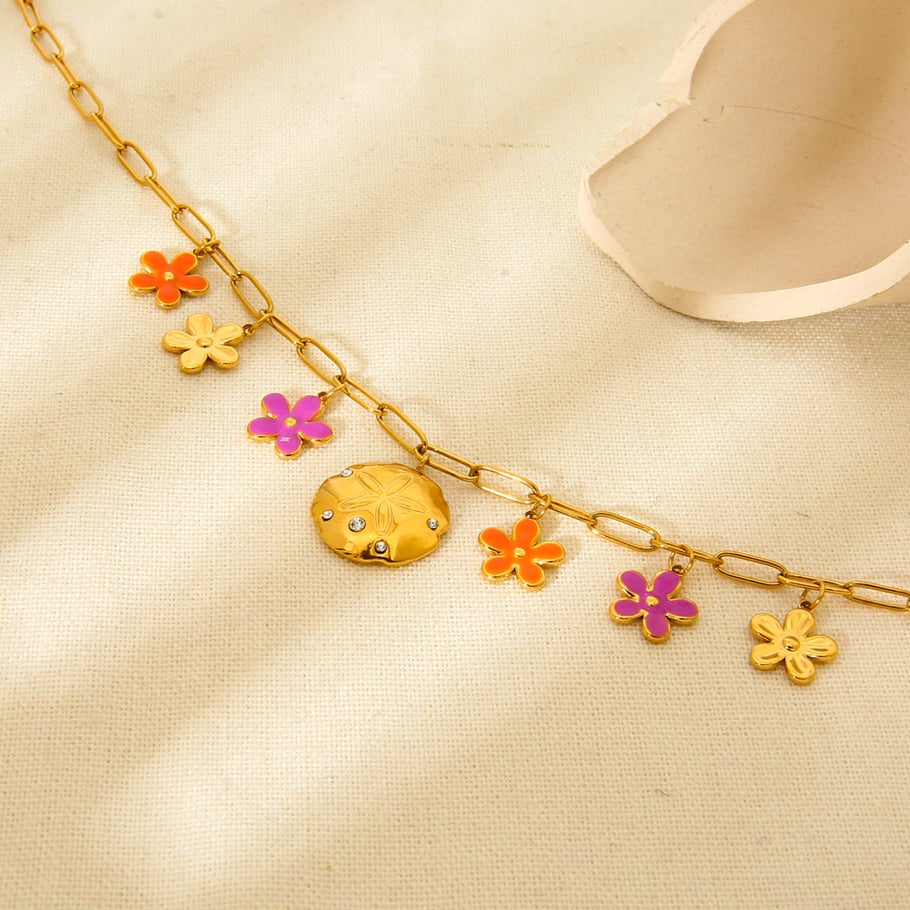 1 Paar romantische Serie süße Blume Edelstahl Gold Farbe Zirkon Damen Anhänger Halsketten Bild4