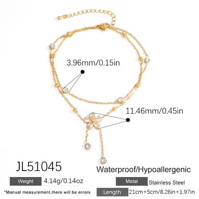 1 Piece Glamorous Flower Stainless Steel Gold Color Women's Anklets h5 