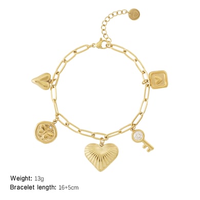 Bracelets à breloques pour femmes en acier inoxydable doré avec cœur brillant h5 Image2