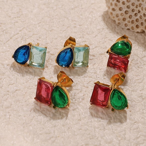 Pendientes de botón de acero inoxidable color dorado 2