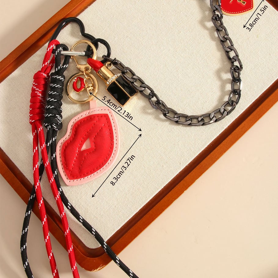 Charms para bolso de mujer de PU con cadena y diseño de labios en forma de corazón Imagen2