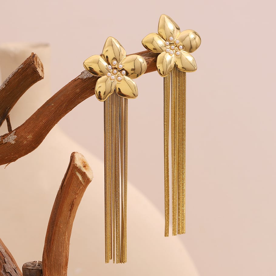 Pendientes colgantes de acero inoxidable con borlas elegantes de serie simple para mujer Imagen2