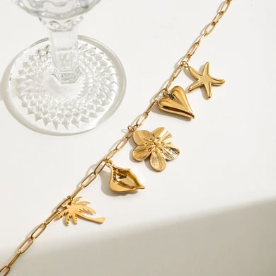 Süße Blume Edelstahl Gold Farbe Anhänger Halsketten h5 Bild6