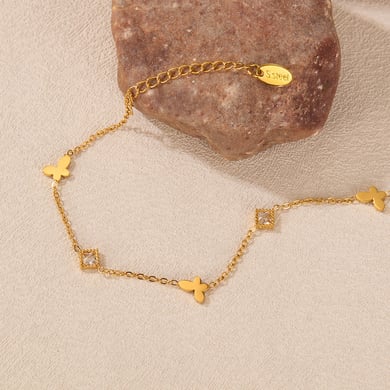 1 paio di bracciali a catena da donna in acciaio inossidabile color oro, serie semplice, con motivo &quot;Quotidiano Animale&quot; h5 Immagine4