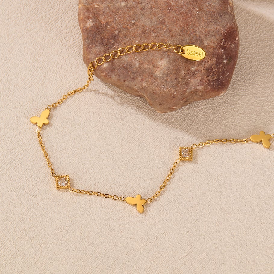 1 paio di bracciali a catena da donna in acciaio inossidabile color oro, serie semplice, con motivo &quot;Quotidiano Animale&quot; Immagine4