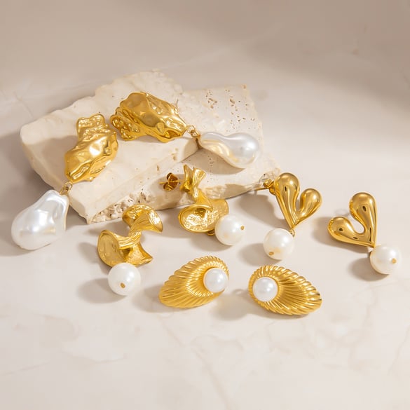Orecchini pendenti geometrici in acciaio inossidabile color oro 2