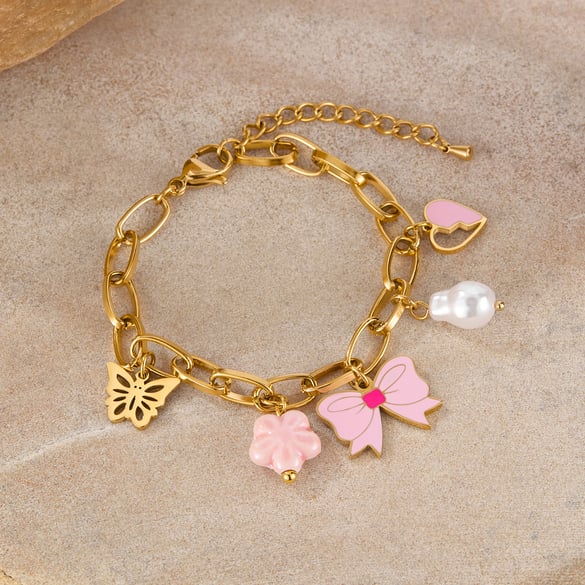 Charm-Armbänder aus Edelstahl mit Schleife und goldfarbenem Knoten 2