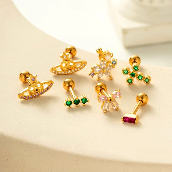 Boucles d&#39;oreilles piercing en cuivre et zircon en forme de nœud papillon 2