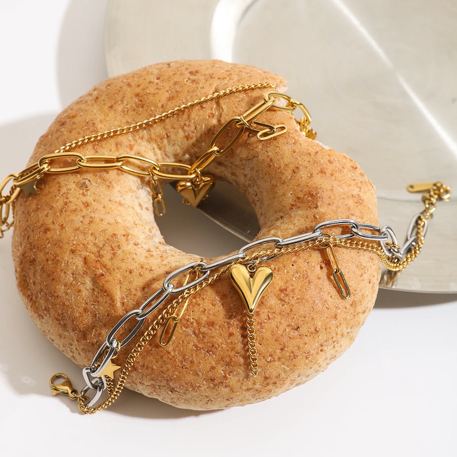 Herz Edelstahl Gemischte Farbe Charm Armbänder Bild4