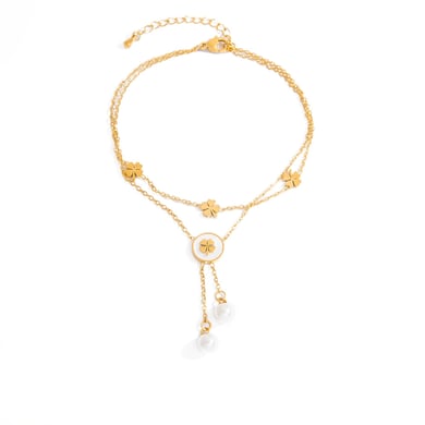 Klassische Blume Edelstahl Gold Farbe Künstliche Perle frauen Fußkettchen h5 Bild6