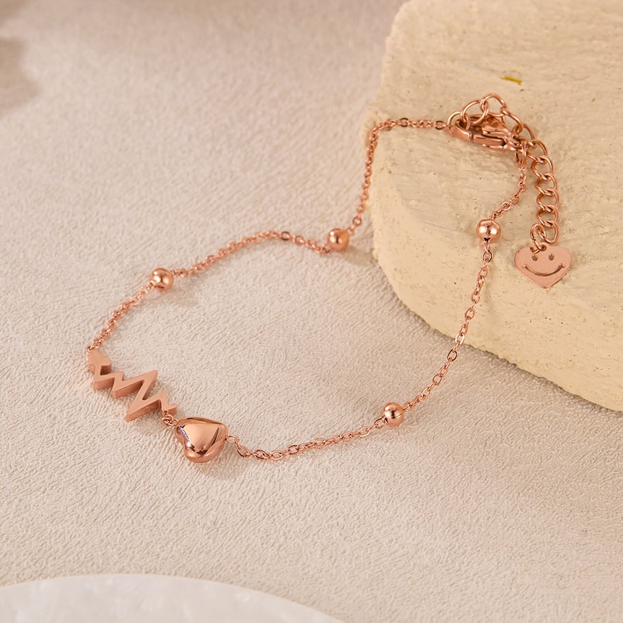 Braccialetti a catena da donna in acciaio inossidabile con cuore semplice, serie semplice, 1 pezzo Immagine5
