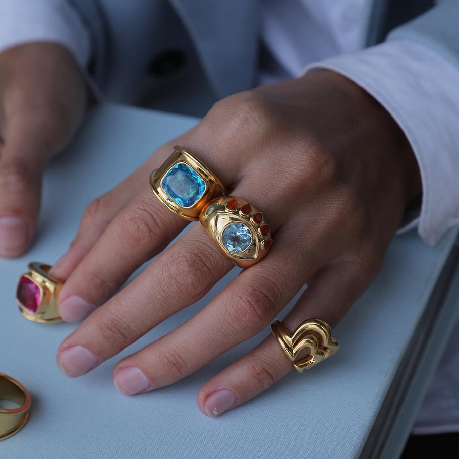 Retro Stainless Steel Gold Color Gemstone Rings Picture4