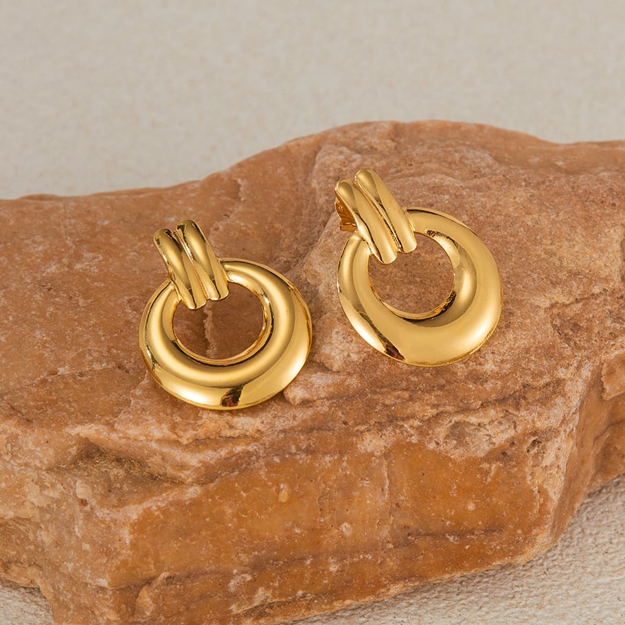 1 paio di orecchini a bottone da donna in acciaio inossidabile color oro, con motivo geometrico, semplici e quotidiani Immagine5