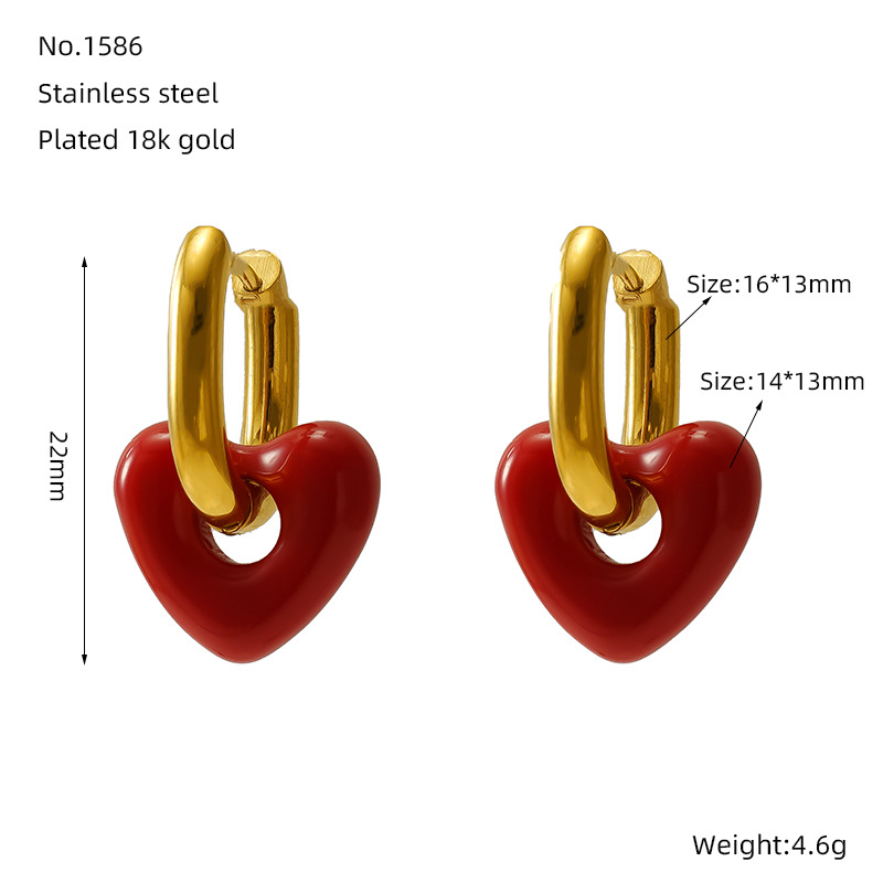 Orecchini pendenti a forma di cuore in acciaio inossidabile color oro Immagine2