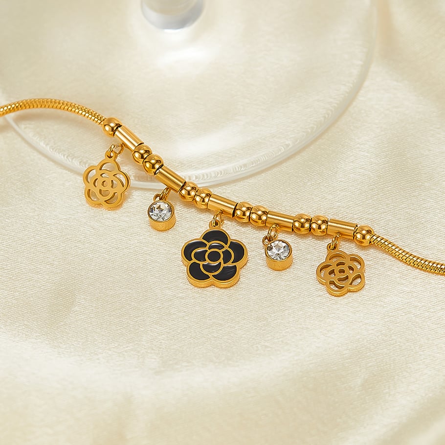 Blumen-Charm-Armbänder aus Edelstahl in Goldfarbe Bild5