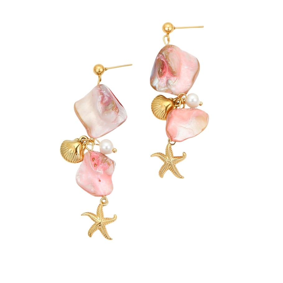 Pendientes de mujer con concha rosa y estrella de mar de la serie romántica Imagen6