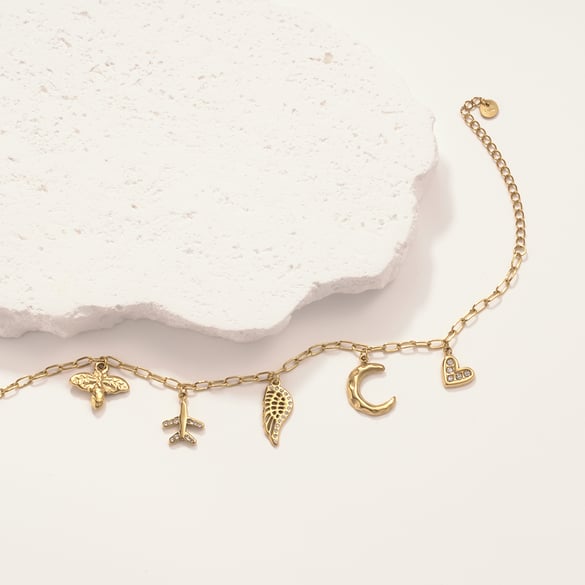 Braccialetti con ciondoli da donna Swing Exquisite in acciaio inossidabile color oro 2
