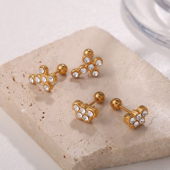 Kreuz Edelstahl Gold Farbe Piercing Ohrringe 2