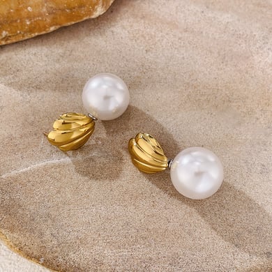 1 paio di orecchini a bottone classici da donna in acciaio inossidabile color oro a forma di conchiglia h5 Immagine8