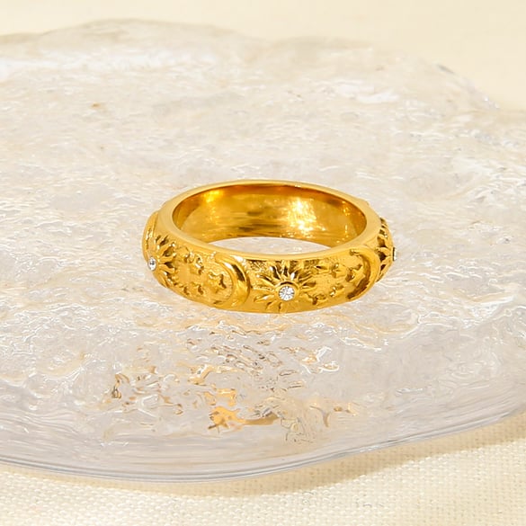 Luxuriöse Retro-Sonnen-Statement-Ringe aus Edelstahl der Serie 2