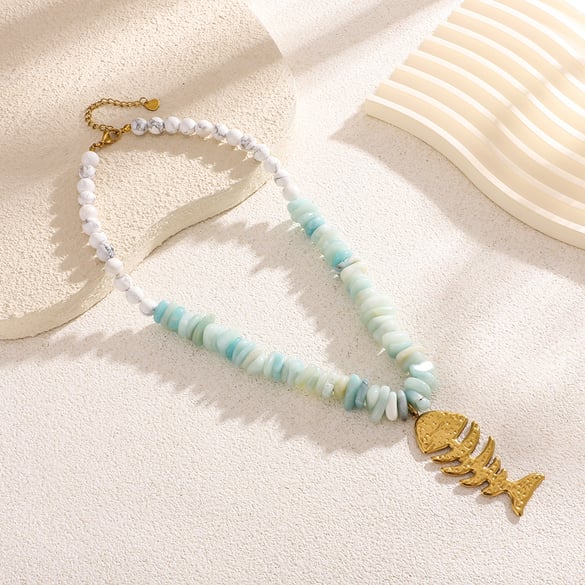 Fishbone White Turquoise Beads Women's Pendant Necklaces 2