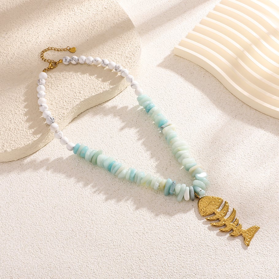 Fishbone White Turquoise Beads Women's Pendant Necklaces Picture3