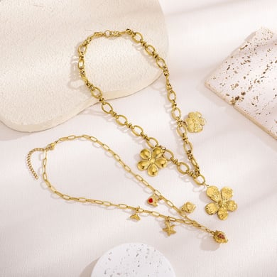 1 Paar luxuriöse Serie elegante Blume Edelstahl Gold Farbe Damen Anhänger Halsketten h5 Bild5