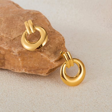 1 paio di orecchini a bottone da donna in acciaio inossidabile color oro, con motivo geometrico, semplici e quotidiani h5 Immagine6