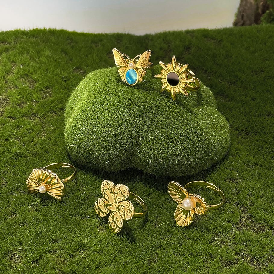 Retro Blume Edelstahl Gold Farbe Einstellbare Ringe Bild6