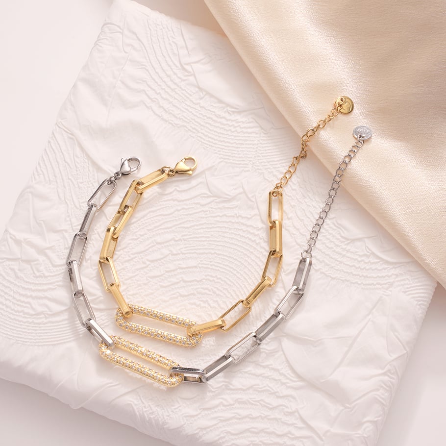 Rectangle Patchwork Stainless Steel Gold Color Women's Chain Bracelets Picture6