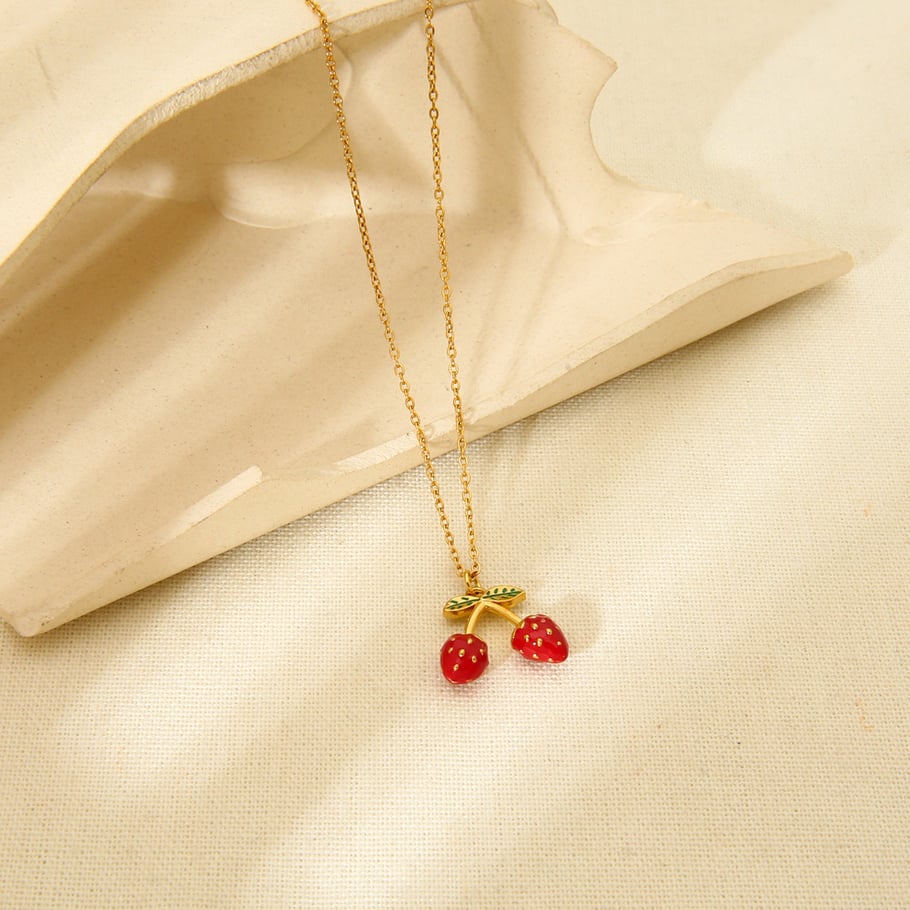 Romantic Series Sweet Cherry Stainless Steel  Gold Color  Women's Pendant Necklaces Picture4