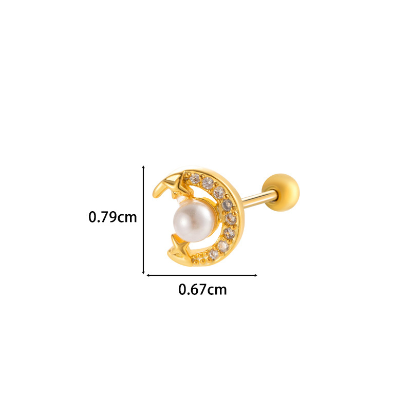 1 Stück Simple Series Simple Sonne/Mond Kupfer Gold Farbe Zirkon Damen Piercings Ohrringe Bild2