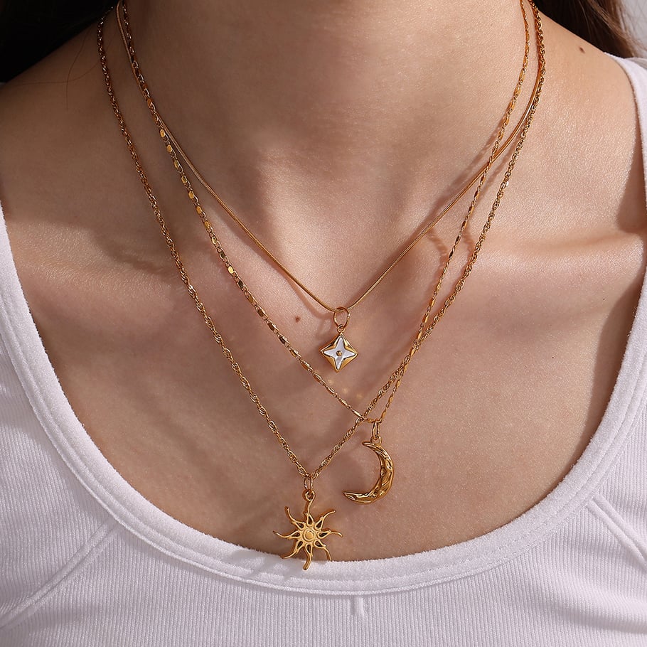 Retro Sun&Moon Stainless Steel Gold Color Pendants Picture4