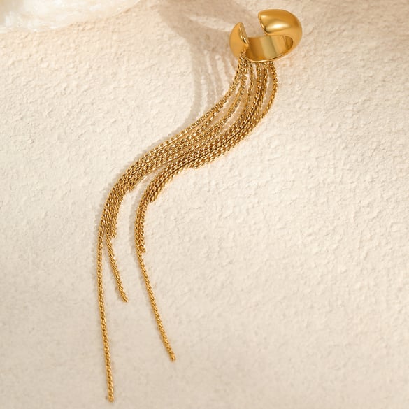 1 paio di orecchini a bottone da donna in acciaio inossidabile color oro con nappa della serie &quot;Lussuosa&quot; 2