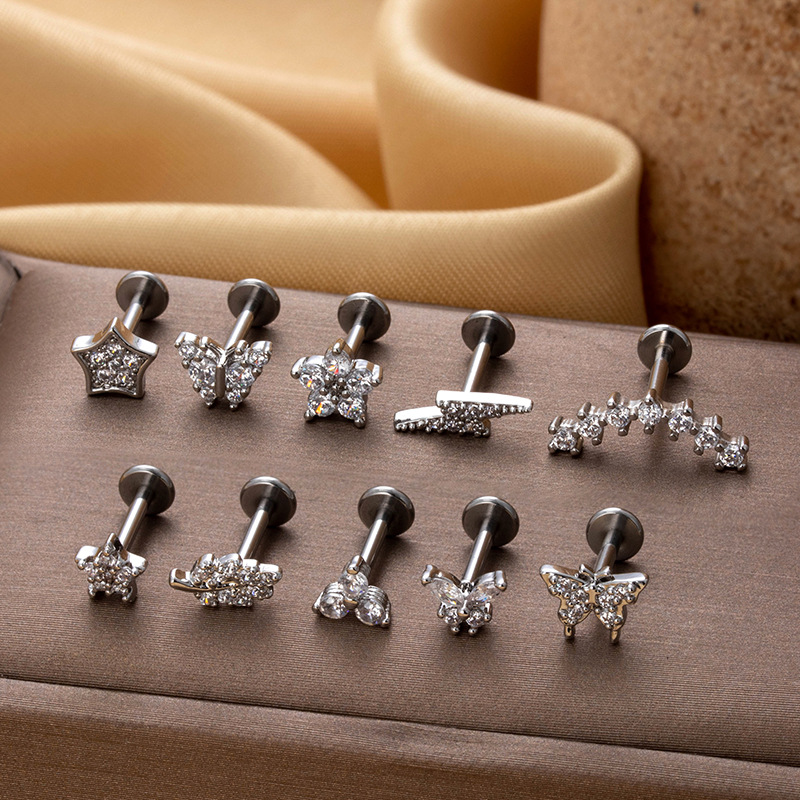 1 Pair Simple Series Simple Flower Copper   Gold Color  Zircon Women's Piercings Earrings Picture3