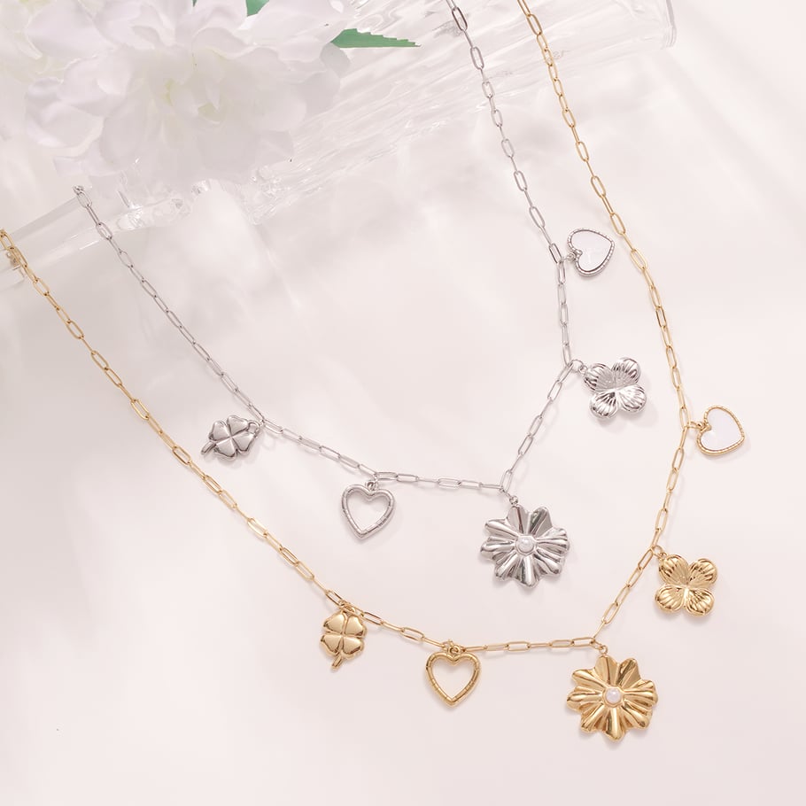 Romantische bloemen roestvrij staal goudkleurige dames hanger kettingen Afbeelding3